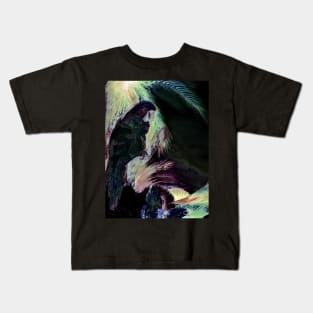 BLACK ABSTRACT COCKATOO DECO POSTER PALM PRINT TROPICAL ART DESIGN Kids T-Shirt